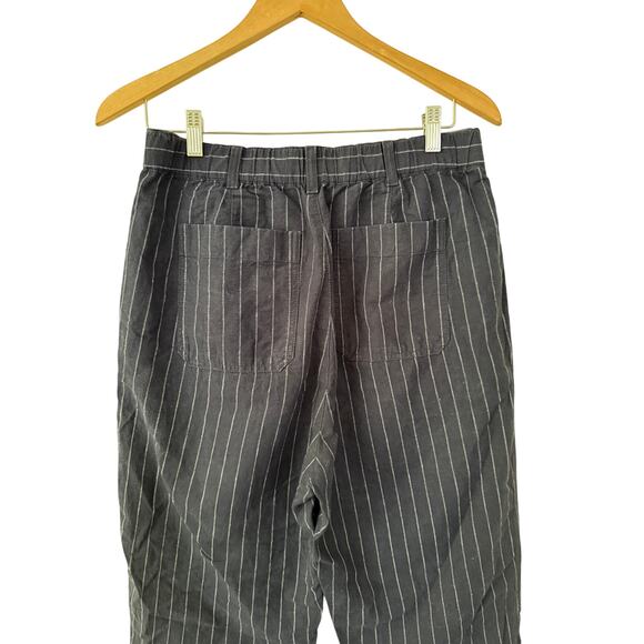 Uniqlo Navy/White Pin Stripe Cotton/Linen HighRise Tapered Office Pant/Trouser-M - Picture 3 of 7